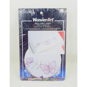 Wonder Art Poly Cotton Pillowcases Pair Butterfly Stamped For Embroidery 1131